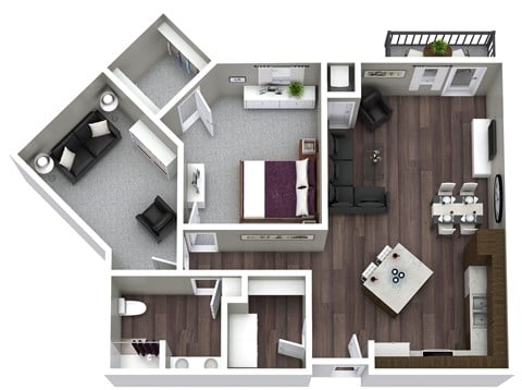 Floor plan for 1 bed, 1 bath, 1075 sqft